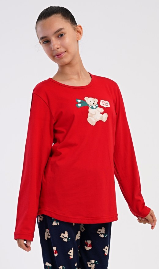 Djeca - Djevojke - Djevojačke pidžame - Djevojačke pidžame s dugim rukavima - Dječja pidžama duga Medo sa šalom Dječja pidžama duga Medo sa šalom - Djevojačke pidžame s dugim rukavima