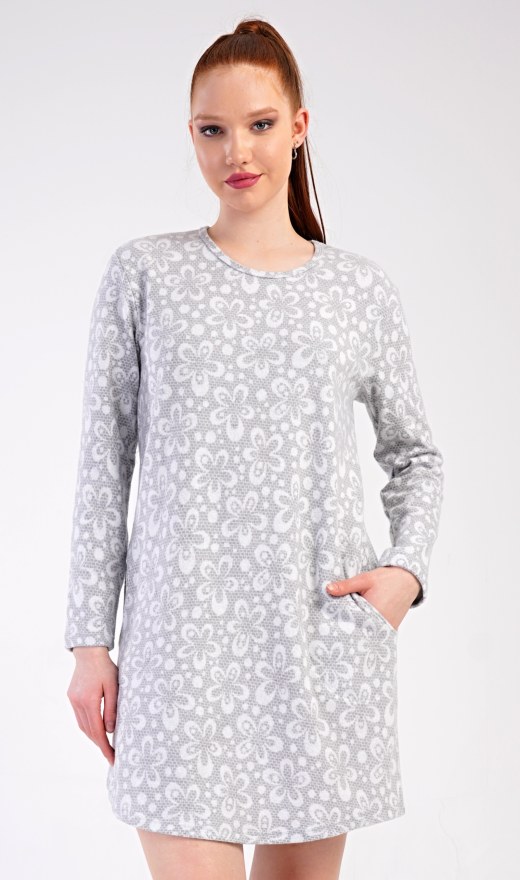 Ženska kućna haljina s dugim rukavima Flowers - Ženske noćne košulje s dugim rukavima