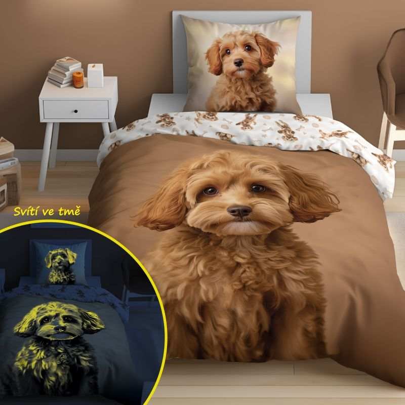 DETEXPOL Posteljina Štene svijetleća Pamuk, 140/200, 70/80 cm - Posteljina foto print