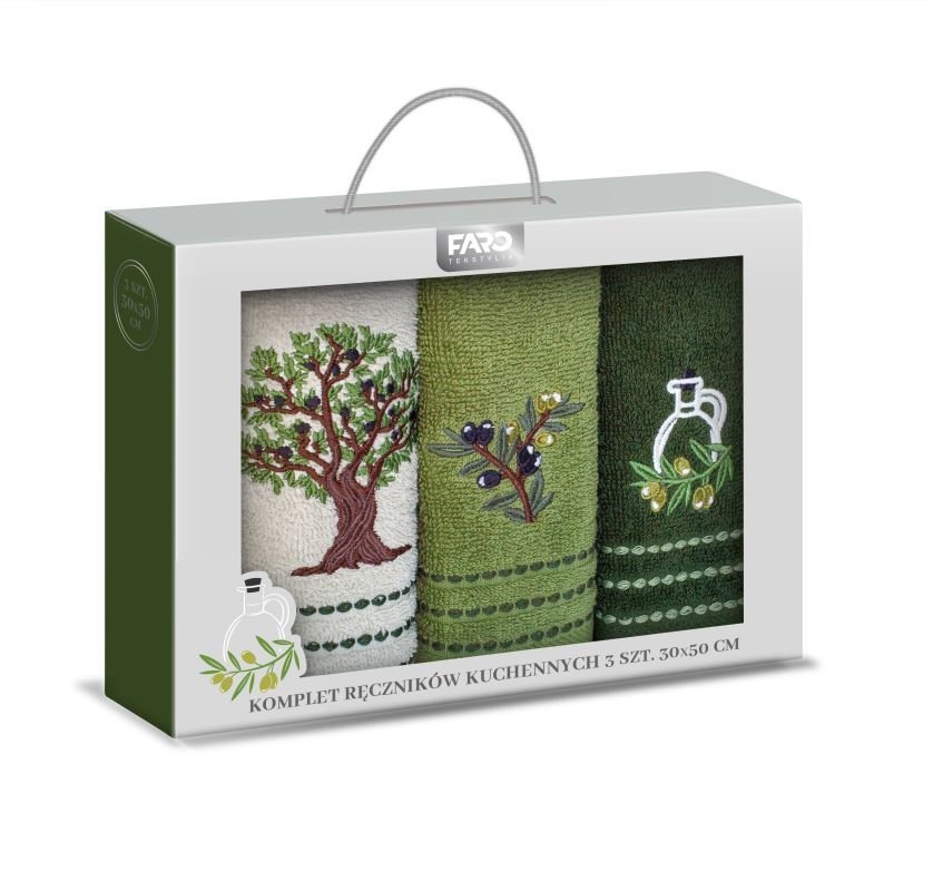 FARO Poklon set 3 kom frotirnih ručnika s vezom Masline Pamuk - Frotir, 30/50 cm - Ručnik 50x30 cm
