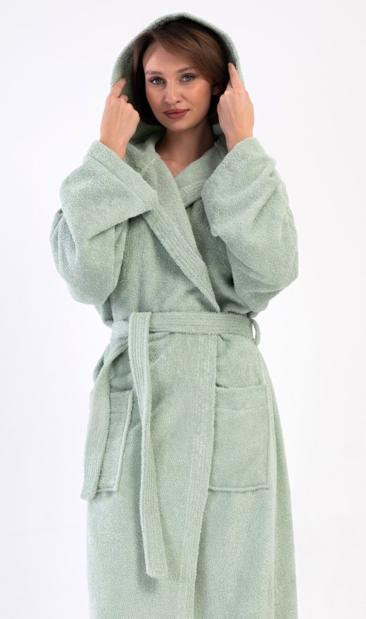 Dugi ženski ogrtač s kapuljačom Menta