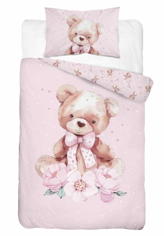 DETEXPOL Posteljina za dječji krevetić Medvjedić s mašnom Pamuk, 100/135, 40/60 cm - Posteljina za dječji krevetić