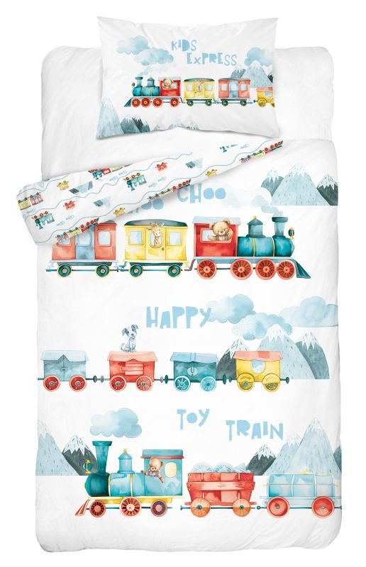 DETEXPOL Posteljina za dječji krevetić Vlakovi Pamuk, 100/135, 40/60 cm - Posteljina za dječji krevetić