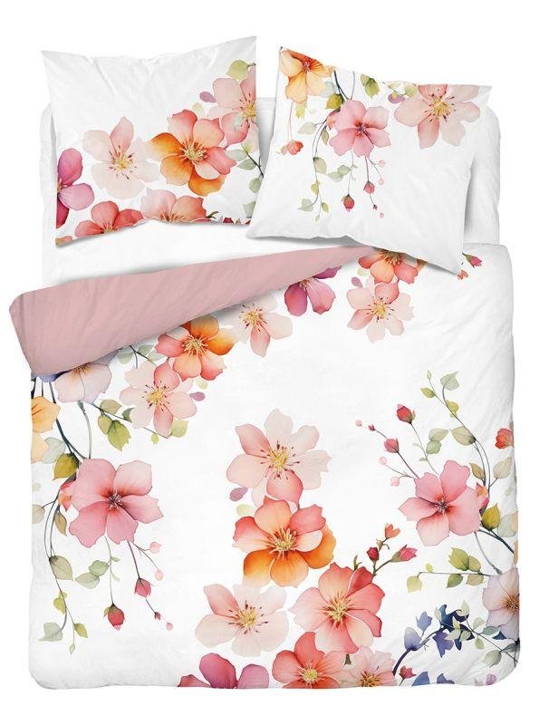 DETEXPOL Francuska posteljina Cvjetovi na bijeloj  Pamuk, 220/200, 2x70/80 cm