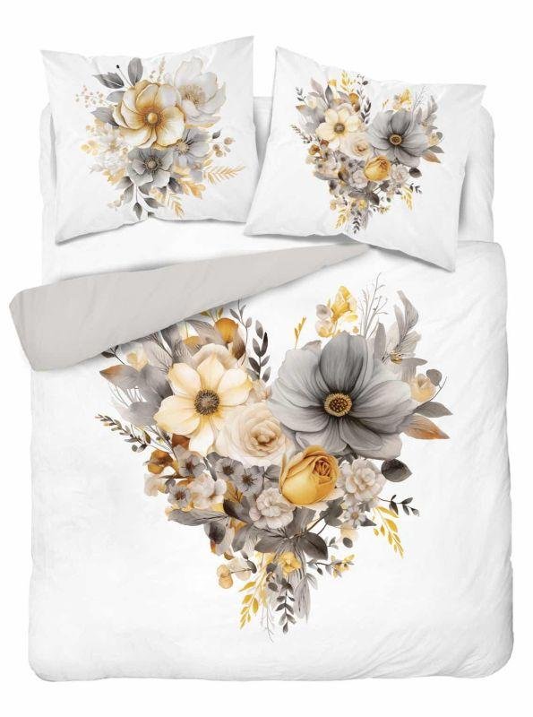 DETEXPOL Francuska posteljina Cvjetovi heart gold Pamuk, 220/200, 2x70/80 cm - Posteljina klasičan uzorak