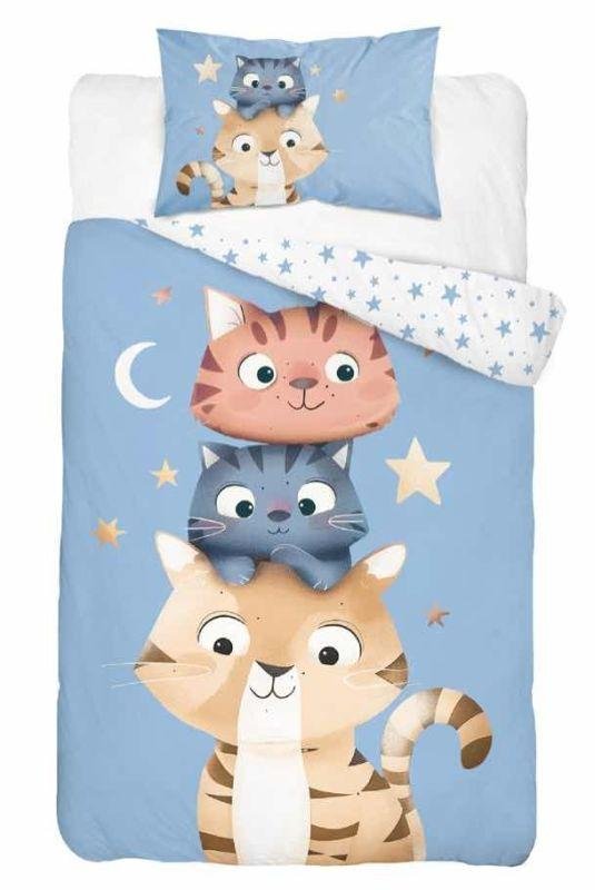 DETEXPOL Posteljina za dječji krevetić Mačkice Blue Pamuk, 100/135, 40/60 cm - Posteljina za dječji krevetić