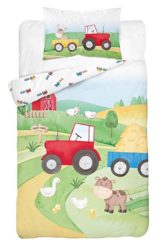 DETEXPOL Bambusova posteljina za dječji krevetić Sretna farma crvena Pamuk, Bambus, 100/135, 40/60 cm - Posteljina za dječji krevetić