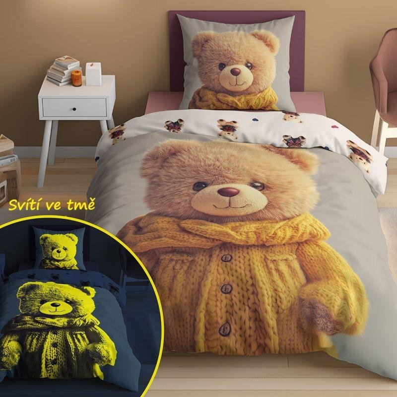 DETEXPOL Posteljina Medvjedić u džemperu svijetleća Pamuk, 140/200, 70/80 cm - Dječji posteljina bez licencije