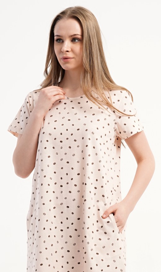 Žene - Ženske noćne spavaćice - Ženske kućne haljine s kratkim rukavom Kava Ženske kućne haljine s kratkim rukavom Kava - Ženske noćne spavaćice