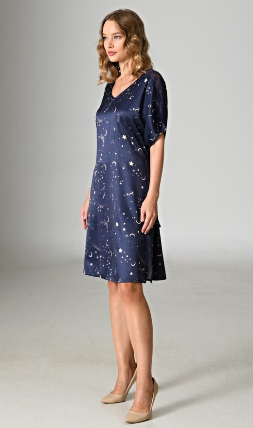 Žene - Ženske noćne spavaćice - Ženske noćne košulje s kratkim rukavima - Ženska spavaćica kratkih rukava Mjesec i zvijezde Ženska spavaćica kratkih rukava Mjesec i zvijezde - Ženske noćne košulje s kratkim rukavima