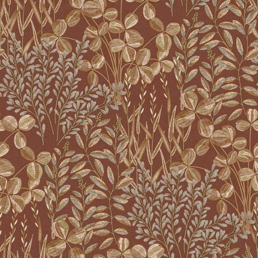 Flis tapeta za zid, smeđe-crvena, listovi i trave, A78902, Inia, Grandeco | Ljepilo besplatno - Grandeco