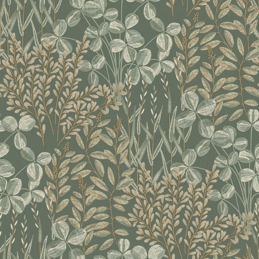 Flis tapeta za zid, zelena, listovi i trave, A78901, Inia, Grandeco | Ljepilo besplatno