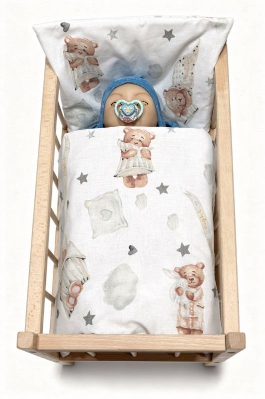 SDS Peřinky do postýlky pro panenky Spící medvídek Bavlna, výplň: Polyester, 1x 38x44 cm / 28x20 cm - **peřinky do POSTÝLKY** → **pernice u krevetiće**