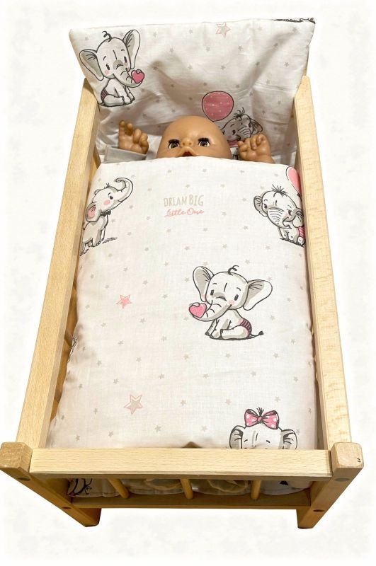 SDS Peřinky do postýlky pro panenky Sloníci Bijela Bavlna, výplň: Polyester, 1x 38x44 cm / 28x20 cm - **peřinky do POSTÝLKY** → **pernice u krevetiće**