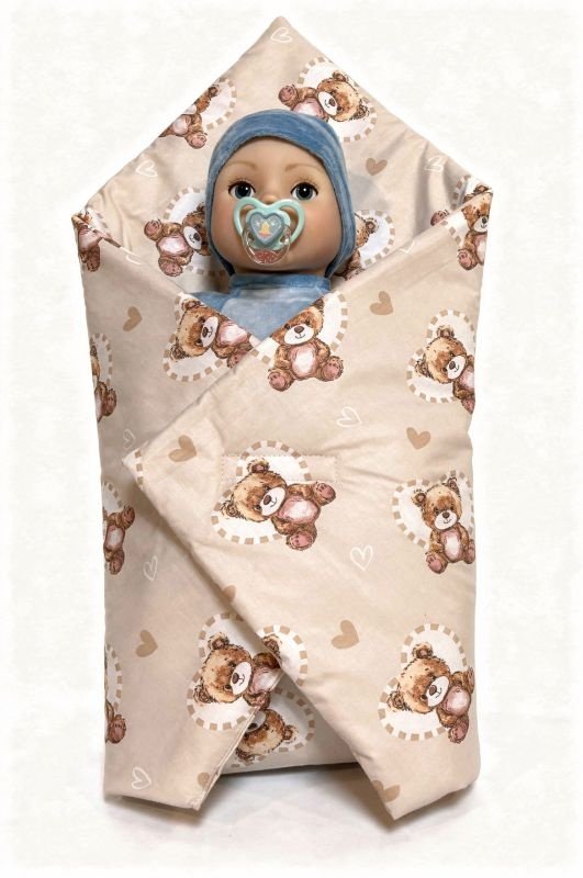 SDS Rychlozavinovačka pro panenky Medvídek v srdci Krem Bavlna, výplň: Polyester, 1x 60x60 cm