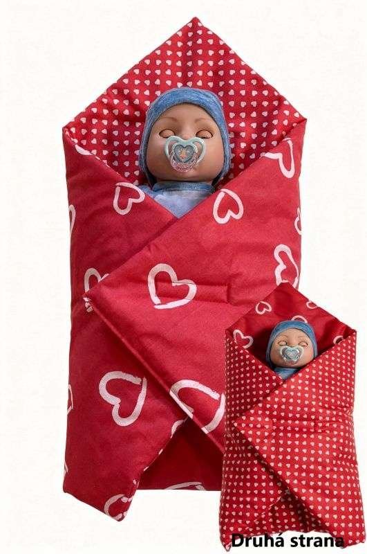 SDS Rychlozavinovačka pro panenky Srdíčka velká Crvena_Srdíčka malá Crvena Bavlna, výplň: Polyester, 1x 60x60 cm - **brzopreklopke**