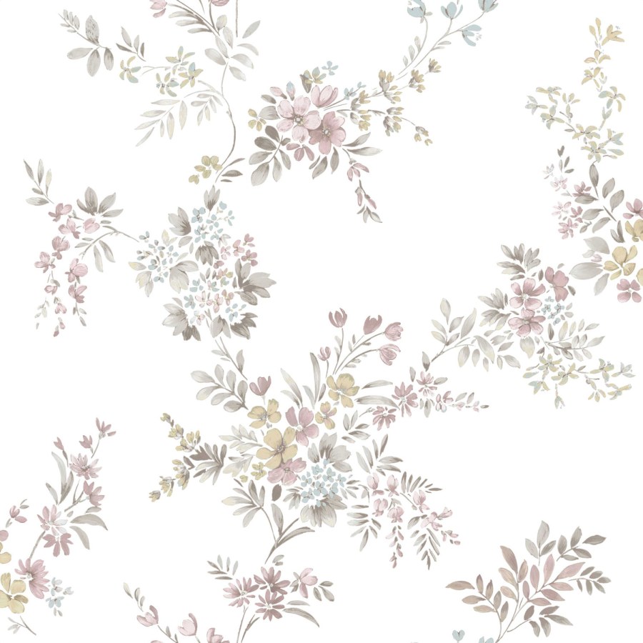 Bijela flis tapeta za zid s cvjetnim uzorkom, 12313, Fiori Country, Parato | Ljepilo Gratis - Parato by Cristiana Masi