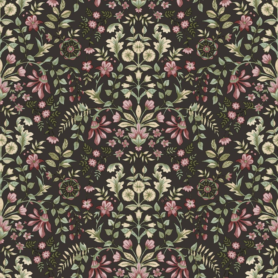 Crna flis tapeta za zid s cvjetnim ornamentalnim uzorkom, 12329, Fiori Country, Parato | Ljepilo Gratis - Parato by Cristiana Masi