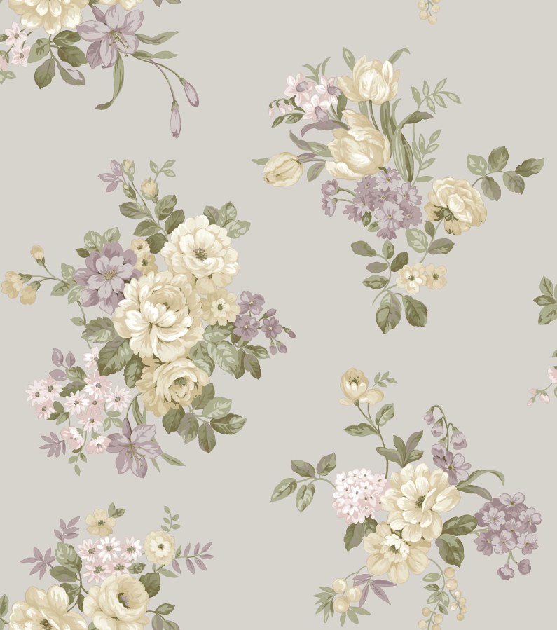 Siva flis tapeta za zid s cvjetnim uzorkom, 12301, Fiori Country, Parato | Ljepilo Gratis