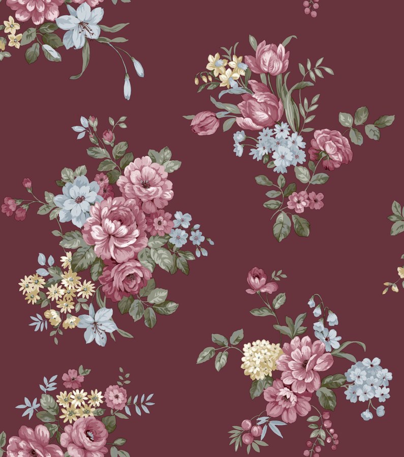 Bordo flis tapeta za zid s cvjetnim uzorkom, 12303, Fiori Country, Parato | Ljepilo Gratis - Parato by Cristiana Masi