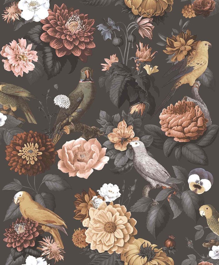Flis tapeta za zid, crna, cvijeće, papige, 15549, Botany House, Cristiana Masi by Parato | Ljepilo Gratis