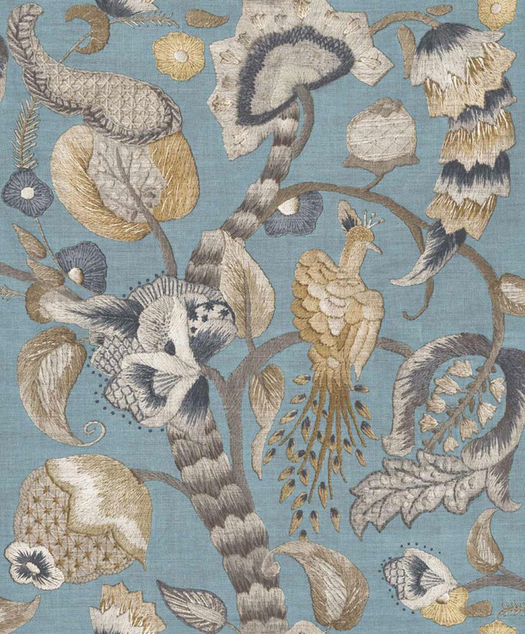 Flis tapeta za zid, plava, siva, cvjetne grančice, ptice, 5807, Jaipur Parato by Cristiana Masi | Ljepilo Gratis