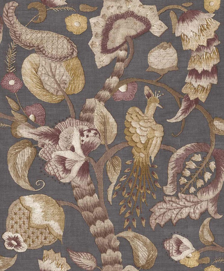 Flis tapeta za zid, siva, smeđa, cvjetne grančice, ptice, 5809, Jaipur, Parato by Cristiana Masi | Ljepilo Gratis