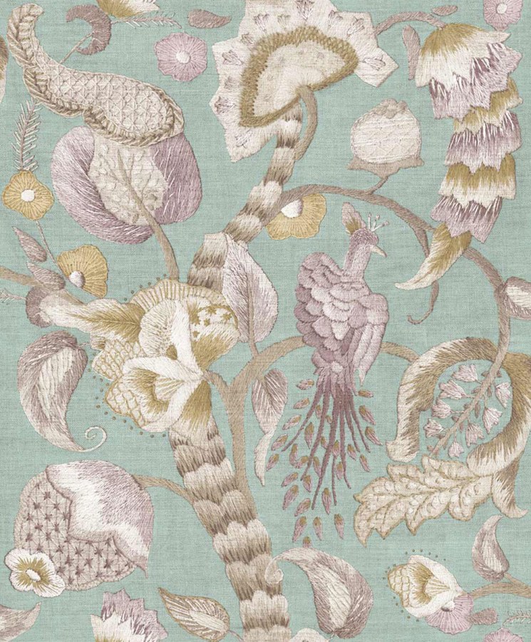 Flis tapeta za zid, siva, zelena, cvjetne grančice, ptice, 5800, Jaipur, Parato by Cristiana Masi | Ljepilo Gratis