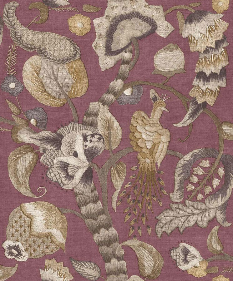 Flis tapeta za zid, zelena, ljubičasta, cvjetne grančice, ptice, 5808, Jaipur, Parato by Cristiana Masi | Ljepilo Gratis