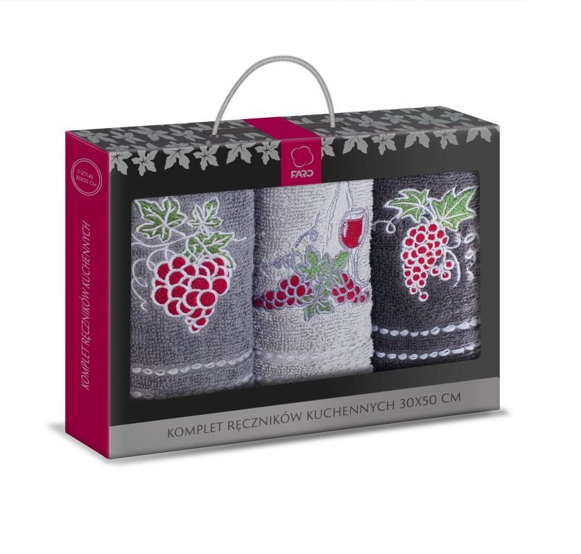 FARO Darovni set 3 kom frotirnih ručnika s vezom Vino Pamuk - Frotir, 30/50 cm - ručnici 50×30 cm