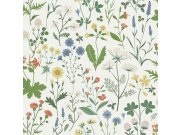 Bijela flis tapeta za zid, livadsko cvijeće, 139390, Vintage Flowers, Esta Home