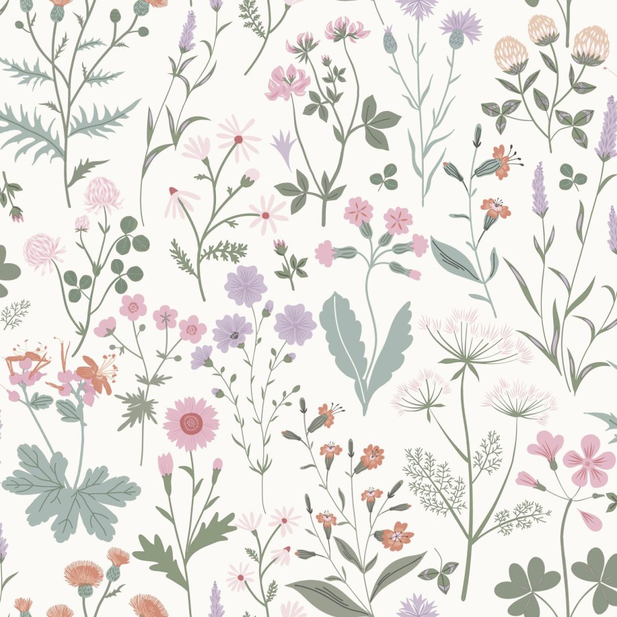 Esta Home - Bijela flis tapeta za zid, livadsko cvijeće, 139482, Bloom, Vintage Flowers, Esta Home Bijela flis tapeta za zid, livadsko cvijeće, 139482, Bloom, Vintage Flowers, Esta Home - Esta Home
