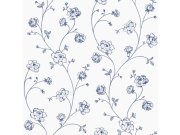 Bijelo-plava flis cvjetna tapeta za zid, 139300, Vintage Flowers, Esta Home