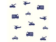 Bijelo-plava flis tapeta za dječake Automobili, helikopteri 137321, Little Bandits, Esta