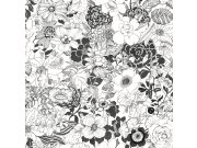 Crno-bijela flis tapeta za zid cvijeće 138503, Black & White, Esta