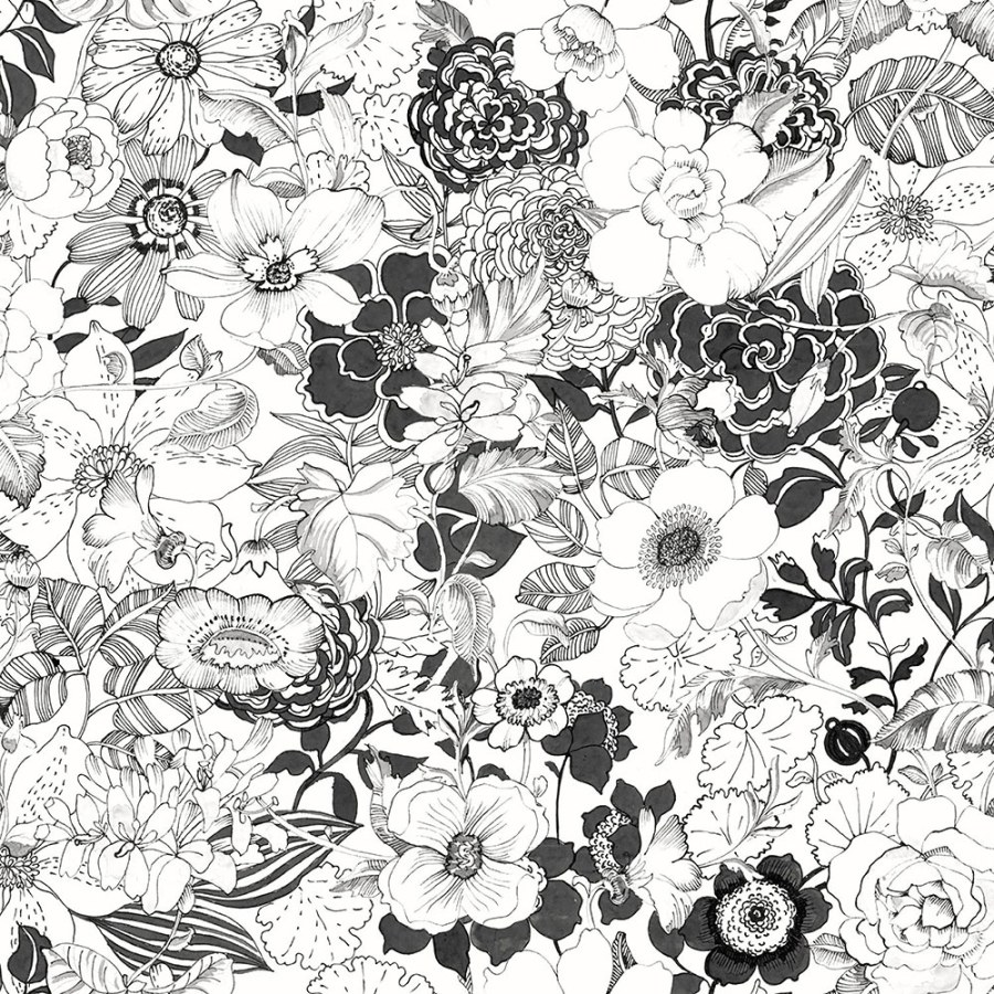 Crno-bijela flis tapeta za zid cvijeće 138503, Black & White, Esta Crno-bijela flis tapeta za zid cvijeće 138503, Black & White, Esta