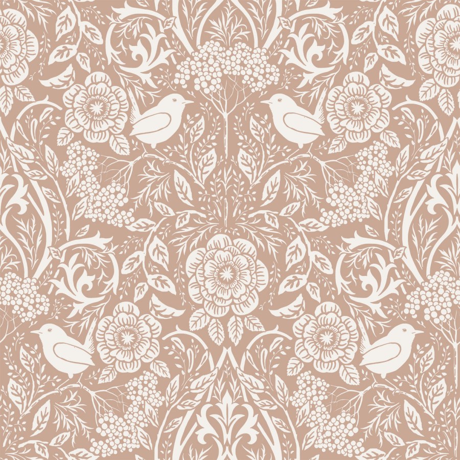 Smeđa flis tapeta s biljkama i ptičicama, 139324, Vintage Flowers, Esta Home Smeđa flis tapeta s biljkama i ptičicama, 139324, Vintage Flowers, Esta Home