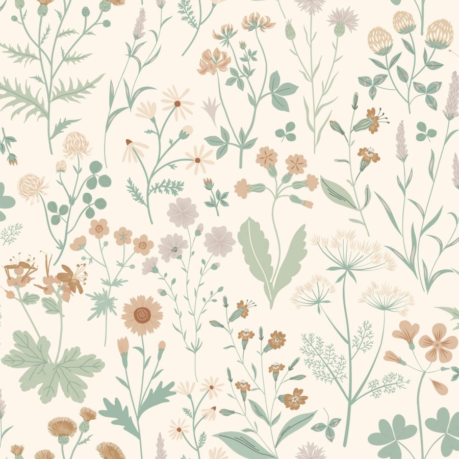 Krem flis tapeta za zid, livadsko cvijeće, 139481, Vintage Flowers, Esta Home