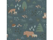 Plava dječja flis tapeta Životinjice u šumi 139248, Forest Friends, Esta