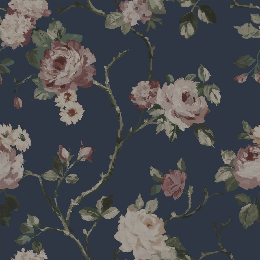 Plava flis cvjetna tapeta za zid, 139409, Vintage Flowers, Esta Home Plava flis cvjetna tapeta za zid, 139409, Vintage Flowers, Esta Home