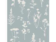 Plava flis tapeta za zid, cvijeće, listovi, 139394, Vintage Flowers, Esta Home