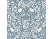 Plava flis tapeta s biljkama i ptičicama, 139477, Vintage Flowers, Esta Home