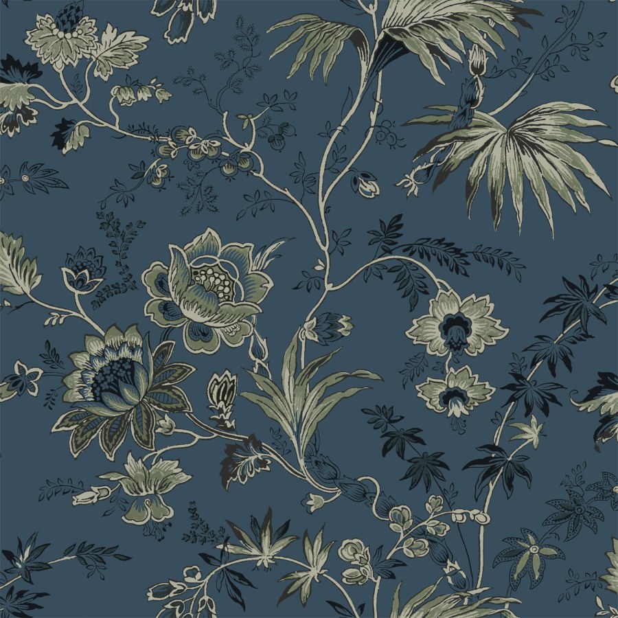 Plavo-zelena flis cvjetna tapeta za zid, 139315, Vintage Flowers, Esta Home - Esta Home