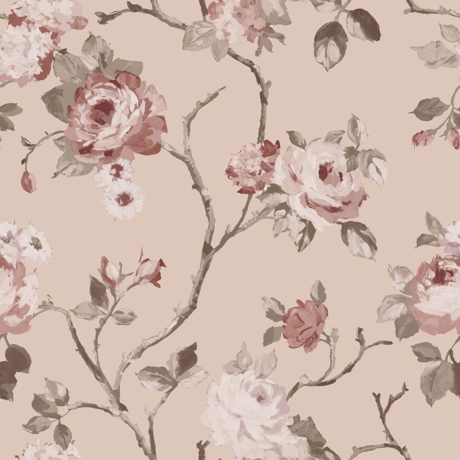Ružičasta flis cvjetna tapeta za zid, 139476, Vintage Flowers, Esta Home Ružičasta flis cvjetna tapeta za zid, 139476, Vintage Flowers, Esta Home