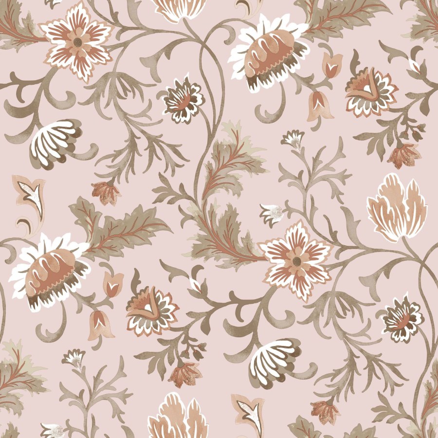 Ružičasta flis cvjetna tapeta za zid, 139478, Vintage Flowers, Esta Home