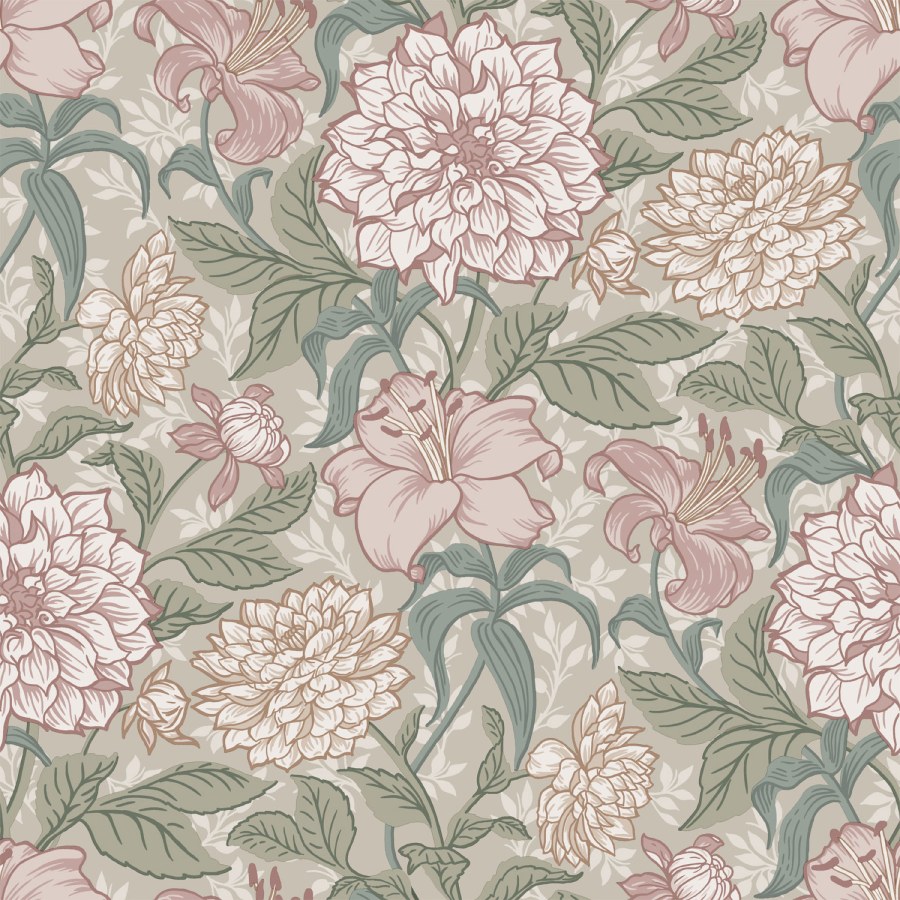 Siva flis cvjetna tapeta za zid, 139377, Vintage Flowers, Esta Home Siva flis cvjetna tapeta za zid, 139377, Vintage Flowers, Esta Home