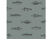 Sivo-zelena flis tapeta s crnim ribama 128874, Regatta Crew, Esta Home