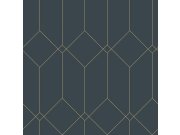Tamnoplava geometrijska flis tapeta, zlatne linije 139225, Art Deco, Esta