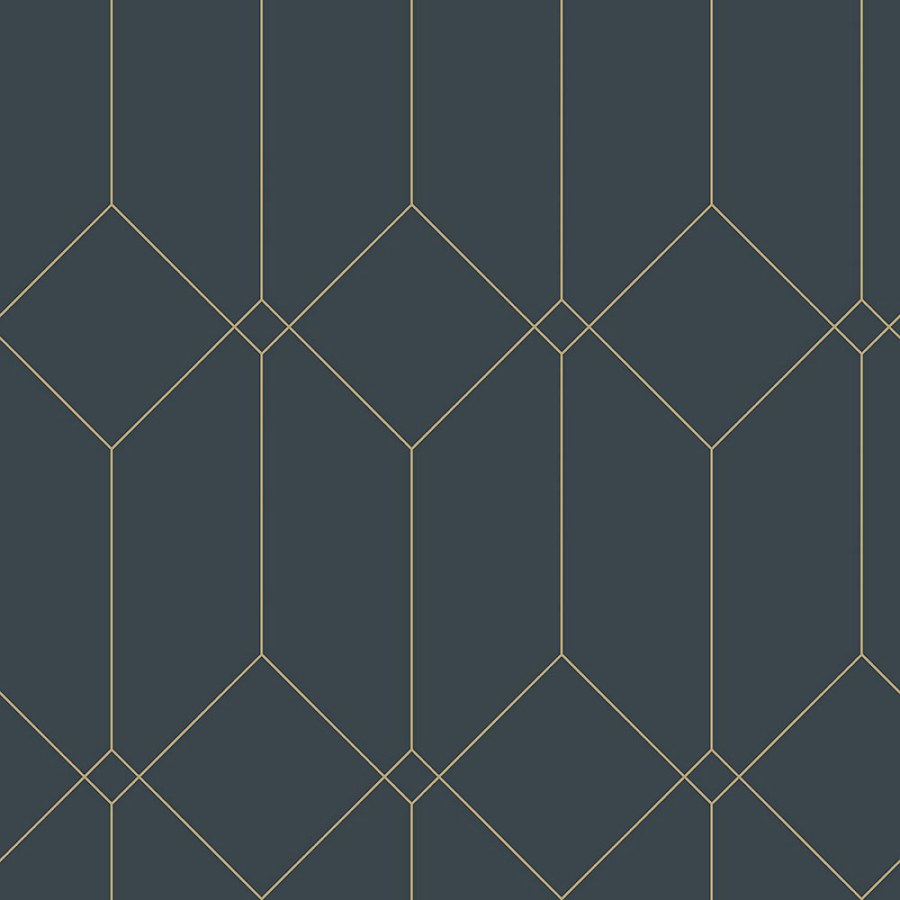 Tamnoplava geometrijska flis tapeta, zlatne linije 139225, Art Deco, Esta - Esta Home