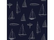 Tamnoplava flis tapeta s jedrilicama 136428, Regatta Crew, Esta Home